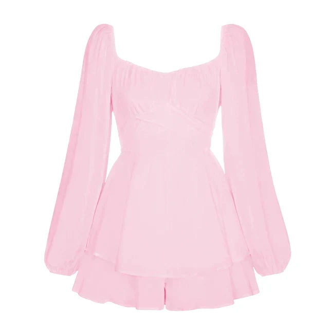 dresses : Isla – Robe mini romantique à volants avec manches bouffantes in Rose van Seroa