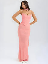 dresses : Alma | Ensemble Femme Élastique Bustier Jupe Maxi in Rose van Seroa