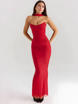 dresses : Alma | Ensemble Femme Élastique Bustier Jupe Maxi in Rouge van Seroa