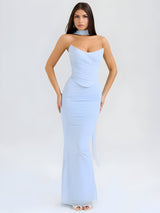 dresses : Alma | Ensemble Femme Élastique Bustier Jupe Maxi in Bleu clair van Seroa