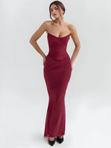 dresses : Alma | Ensemble Femme Élastique Bustier Jupe Maxi in Rouge foncé van Seroa