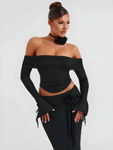 dresses : Elisabeth | Ensemble Femme Élastique à Épaules Dénudées Maxi in Noir van Seroa