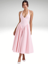 dresses : Leslie | Robe Femme Midi Halterneck A-Fluide in Vichy Rose van Seroa