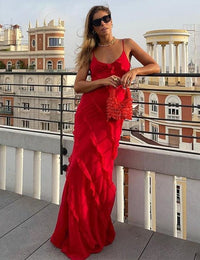 Elegantes fließendes Maxikleid mit Volants für Damen