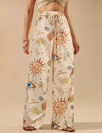Boho-Hose mit weitem Bein für Damen, mystisch bedruckt