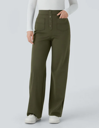 Bequeme, elastische Damenhose mit hoher Taille, schwarz, Baumwoll-Stretch