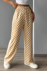 Pantalons pour femmes : Mika | Pantalon Femme Élastique en Coton à Pattes d'Éléphant in Kaki van Seroa