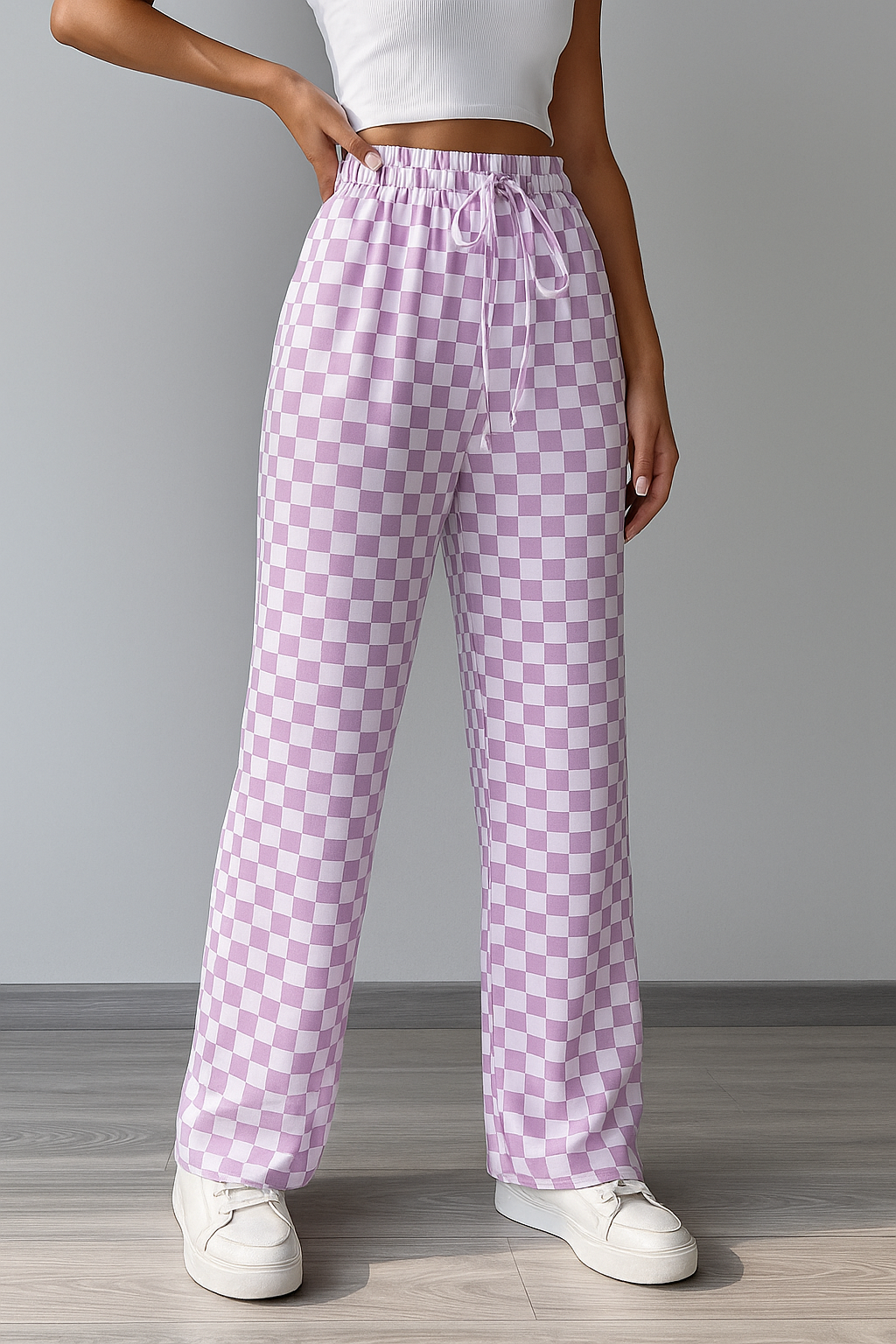 Pantalons pour femmes : Mika | Pantalon Femme Élastique en Coton à Pattes d'Éléphant in Violet clair van Seroa