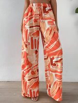 Pantalons pour femmes : Megan | Pantalon Femme Large Imprimé Abstrait Coton in Orange van Seroa