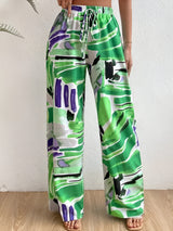 Pantalons pour femmes : Megan | Pantalon Femme Large Imprimé Abstrait Coton in Vert van Seroa