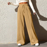 skirts : Lilian | Pantalon Fluide Femme Taille Haute Confortable in Jaune van Seroa