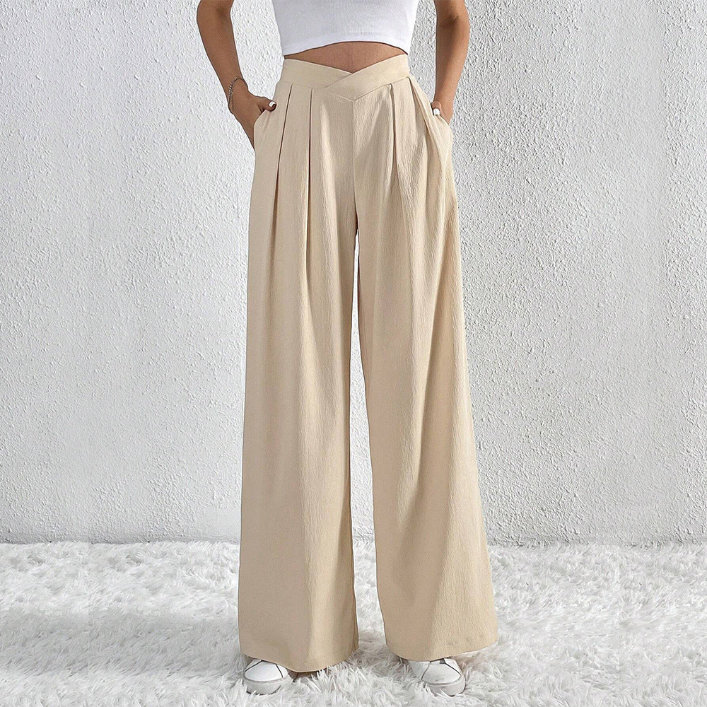 Pantalons pour femmes : Cora | Pantalon Fluide Femme Taille Haute avec Plis in Abricot van Seroa