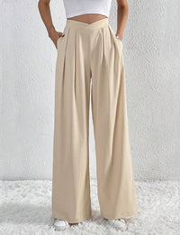 Fließende Damenhose mit hoher Taille und Baumwollfalten