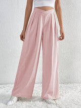 Pantalons pour femmes : Cora | Pantalon Fluide Femme Taille Haute avec Plis in Rose van Seroa
