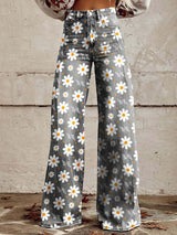 Pantalons décontractés : Rosalie | Pantalon Fluide Femme en Viscose Multicolore in Fleurs blanches van Seroa