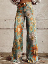 Pantalons décontractés : Rosalie | Pantalon Fluide Femme en Viscose Multicolore in Vert vintage van Seroa