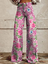 Pantalons décontractés : Rosalie | Pantalon Fluide Femme en Viscose Multicolore in Fleurs roses van Seroa