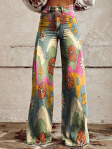 Pantalons décontractés : Rosalie | Pantalon Fluide Femme en Viscose Multicolore in Hippie van Seroa