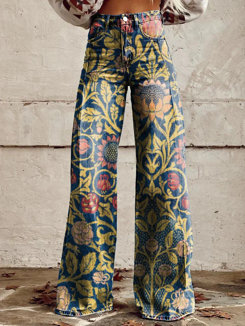 Pantalons décontractés : Rosalie | Pantalon Fluide Femme en Viscose Multicolore in Jaune van Seroa