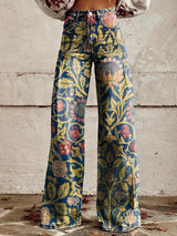 Pantalons décontractés : Rosalie | Pantalon Fluide Femme en Viscose Multicolore in Jaune van Seroa