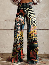 Pantalons décontractés : Rosalie | Pantalon Fluide Femme en Viscose Multicolore in Noir van Seroa