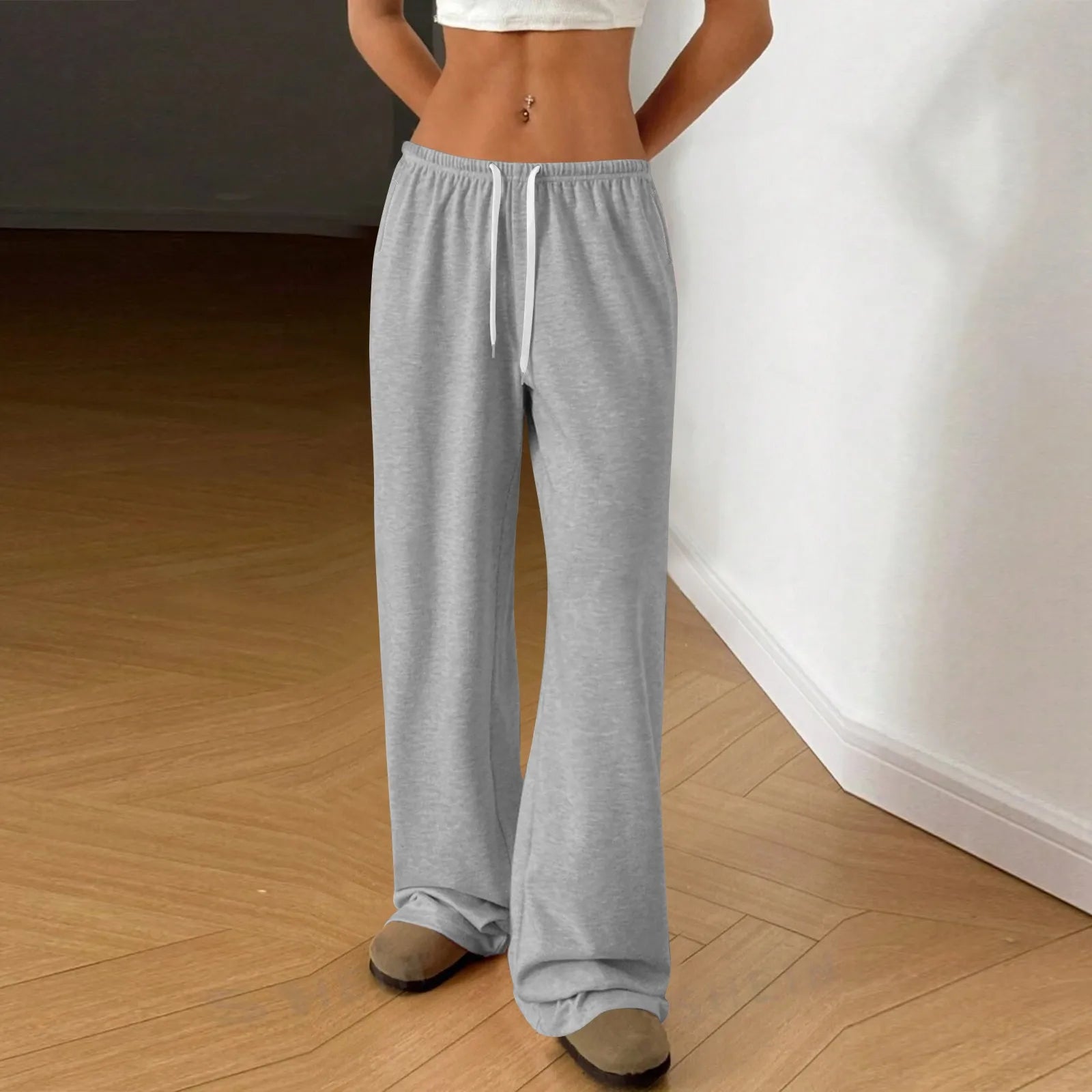skirts : Alma | Pantalon Large Femme en Coton Élégant in Gris clair van Seroa