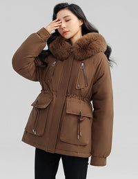 Damen-Parka mit Pelz, Herbstkollektion, feminine Mode