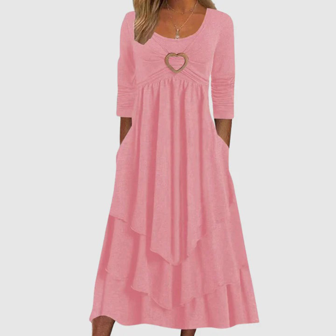 dresses : Lainey – Robe Midi Bohème à Couches avec Détail Cœur in Rose van Seroa