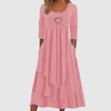 dresses : Lainey – Robe Midi Bohème à Couches avec Détail Cœur in Rose van Seroa