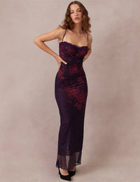 Maxikleid Damen Eng Elegant mit Blumen-Spitze