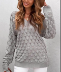 Sweter damski z dekoltem w serek, dzianina, Kolekcja jesień, modny, elegancki