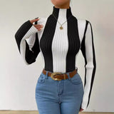 Pull Femme Chic Col Montant Rayé 0
