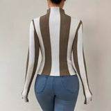 Pull Femme Chic Col Montant Rayé 2