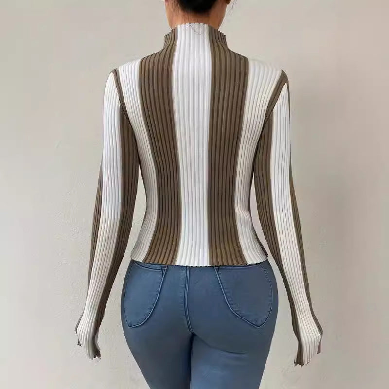 Pull Femme Chic Col Montant Rayé 2