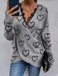 Eleganter Spitzenpullover mit V-Ausschnitt für Damen