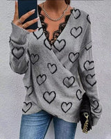 Pull Femme Chic Dentelle Col en V 0