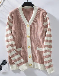 Damenpullover Gestreift Mit Knöpfen Damenmode Beliebt