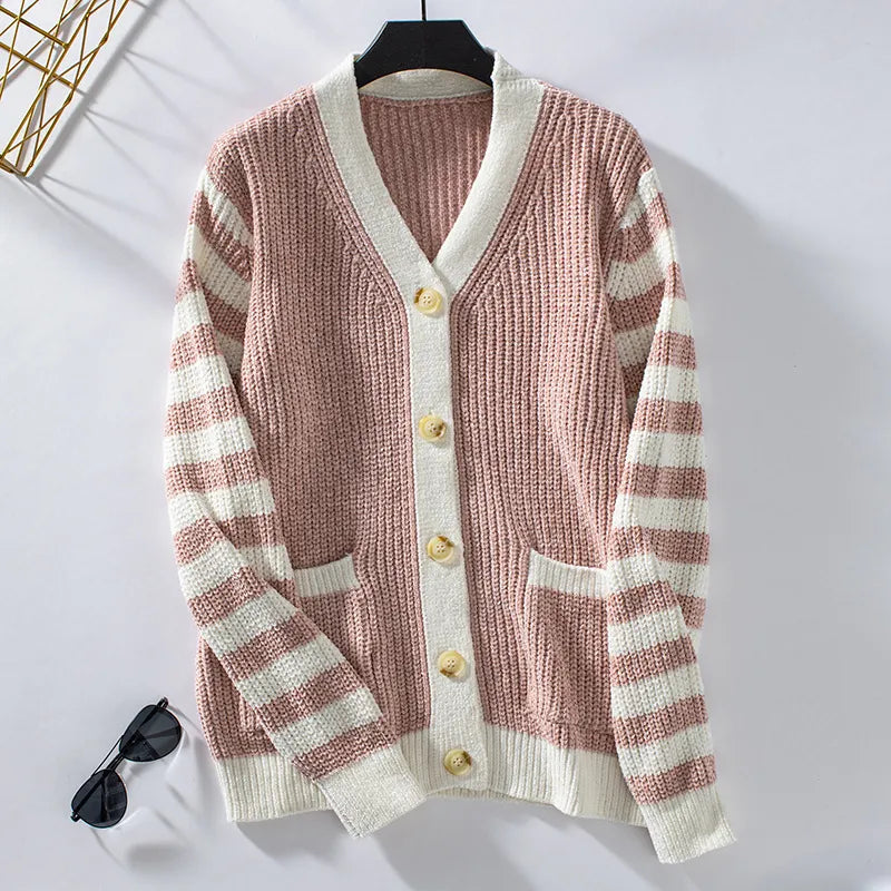 Pull Femme Chic Rayé Boutonné 0