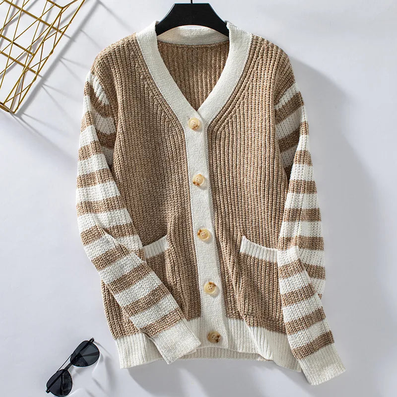 Pull Femme Chic Rayé Boutonné 3