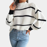 Pull Femme Col Montant Classique Noir et Blanc 4