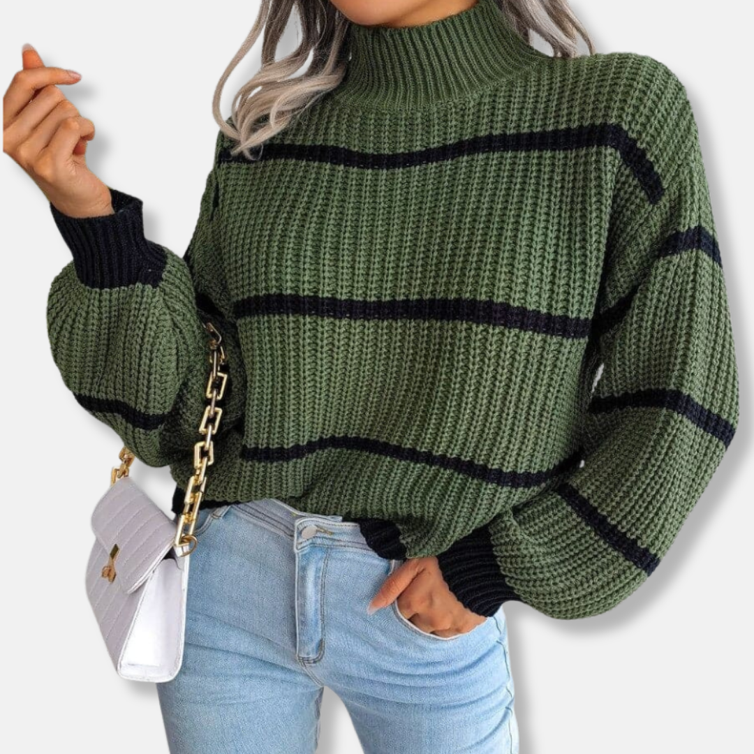 Pull Femme Col Roulé Décontracté Rayé 5