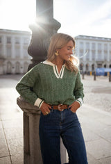 Pull Femme Col V Élégant Vert 1