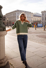 Pull Femme Col V Élégant Vert 4
