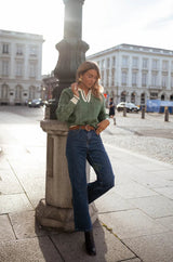 Pull Femme Col V Élégant Vert 5