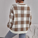 Pull Femme Col V Plaid Décontracté 2