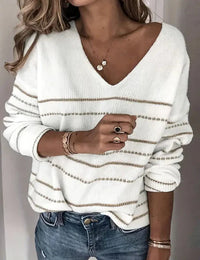 Damenpullover mit V-Ausschnitt und Streifen, leger, Herbstkollektion