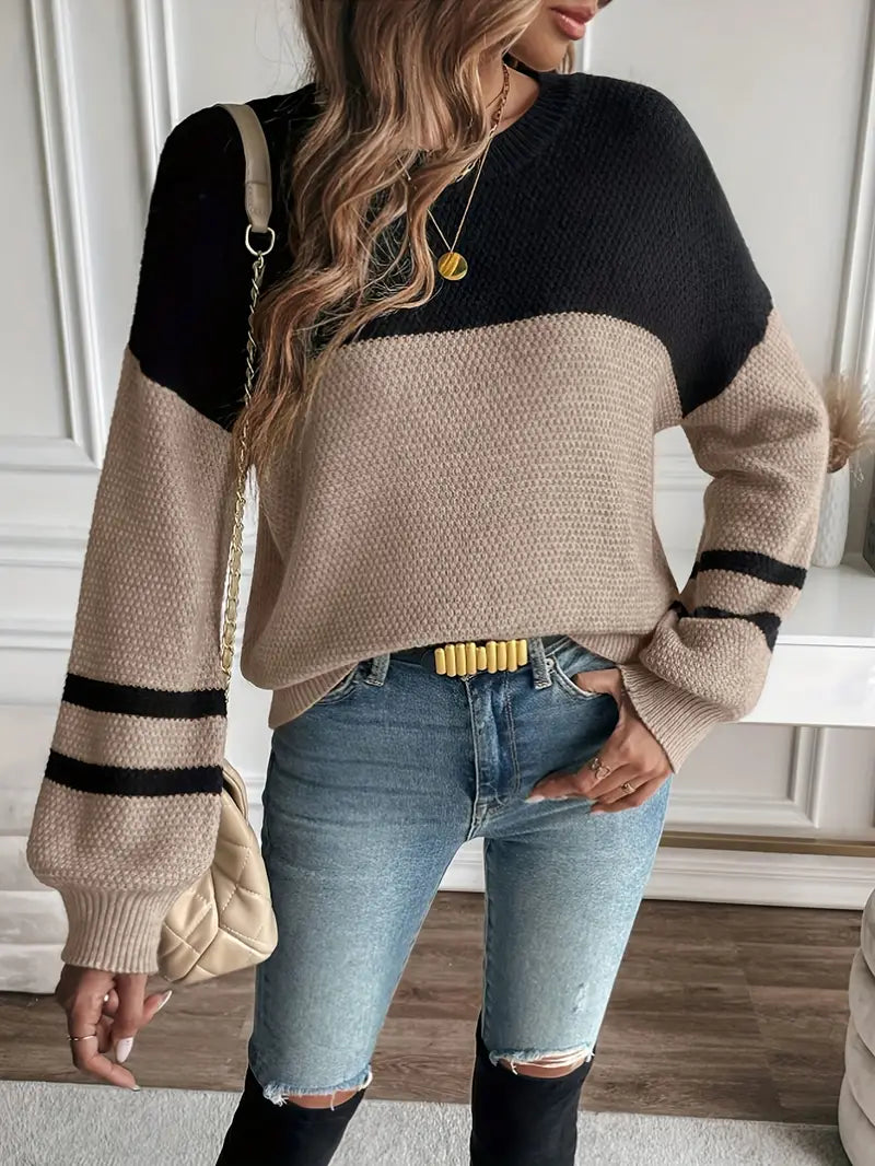 Pull Femme Color Block à Manches Lanternes 2