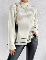 Pull Femme Côtelé à Col Roulé Élégant 0