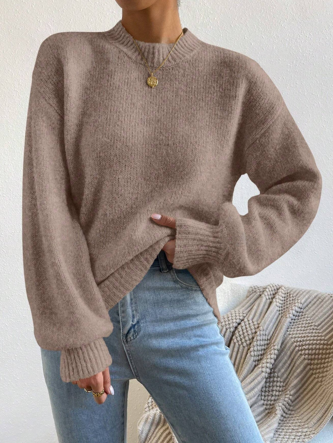 Pull Femme Décontracté Col Rond Manches Longues 2