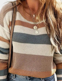 Pull Femme Décontracté Rayé Laine Col Rond Confort Au Quotidien